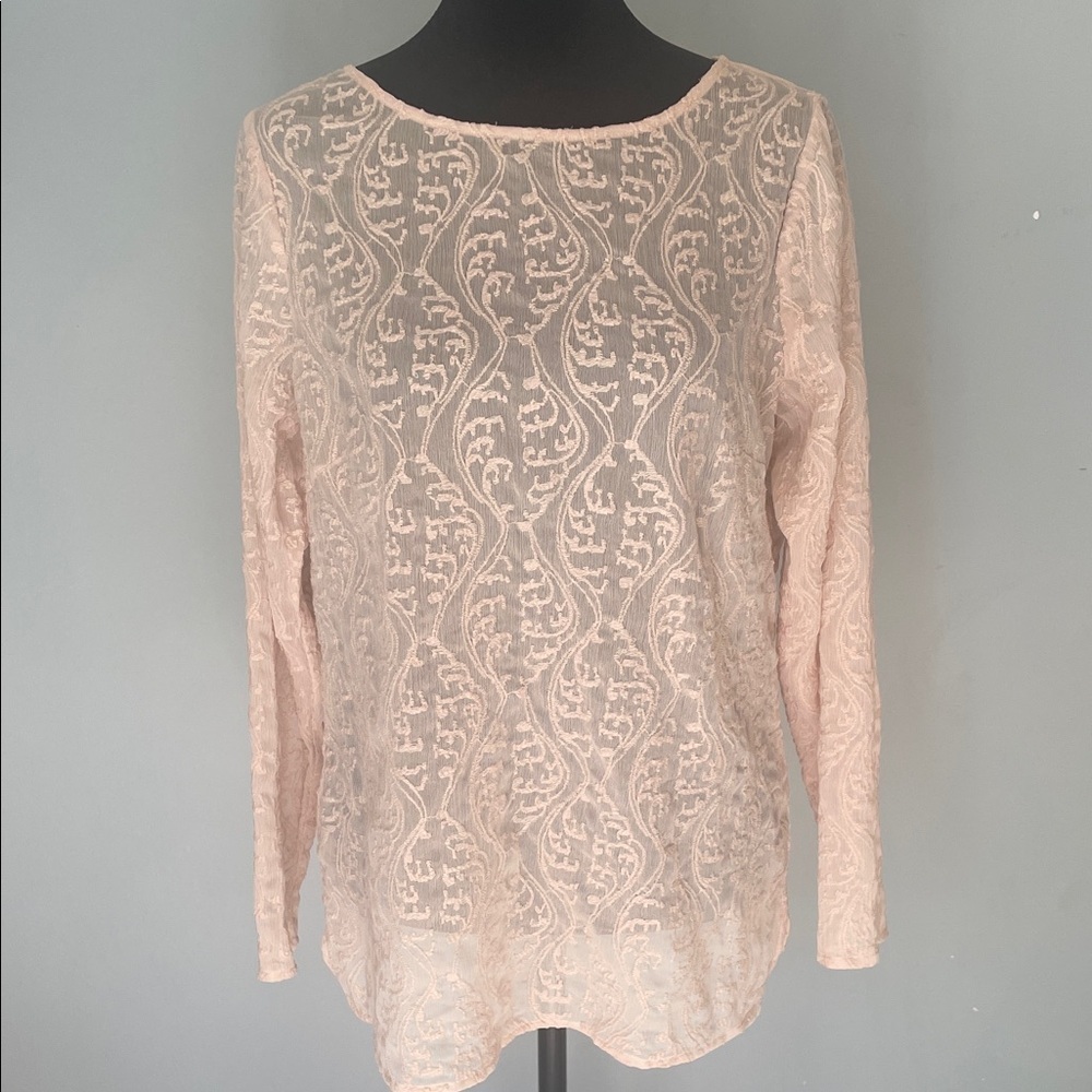 Elegant Lace Long Sleeve Top - Pink loft medium